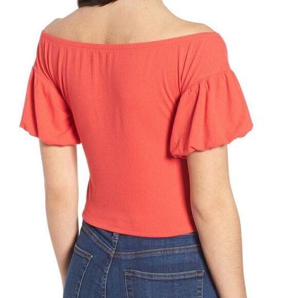 Love Fire Rib Knit Off Shoulder Top Hibiscus - Picture 7 of 12